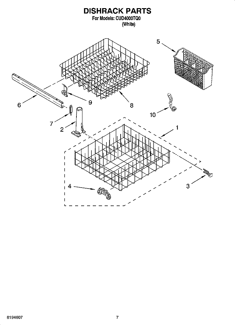 DISHRACK PARTS, OPTIONAL PARTS (NOT INCLUDED) Diagram and Parts List for CUD4000TQ0  Crosley Dishwasher
