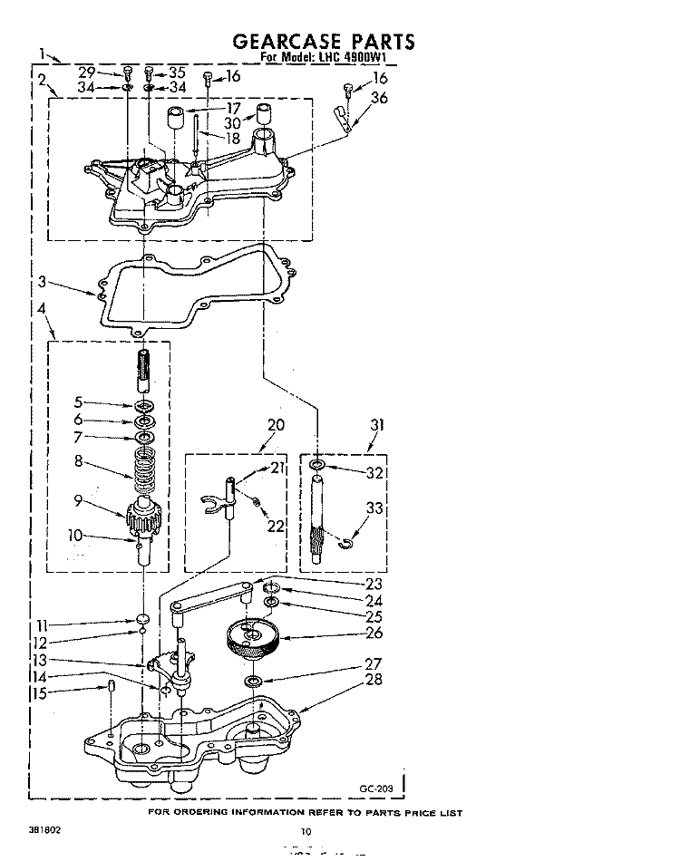 GEARCASE Diagram and Parts List for LHC4900W1  Whirlpool Washer