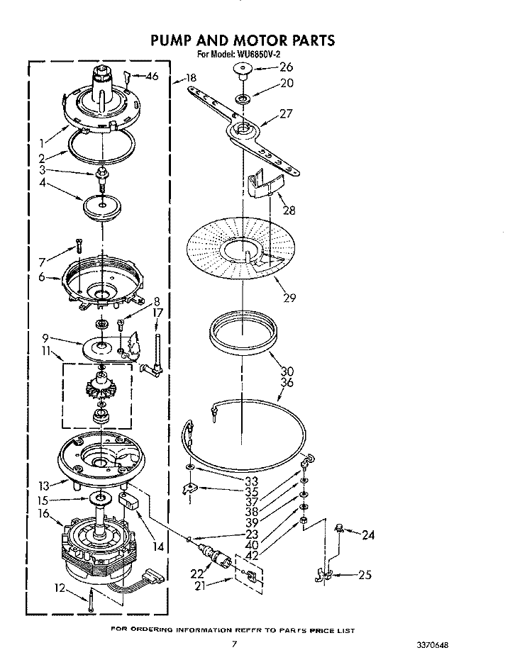 PUMP AND MOTOR Diagram and Parts List for WU6850V2  Roper Dishwasher