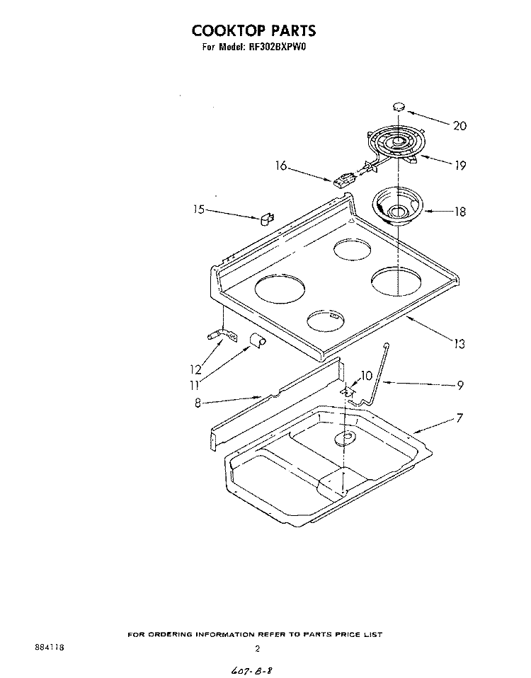 COOKTOP Diagram and Parts List for RF302BXPW0  Whirlpool Range