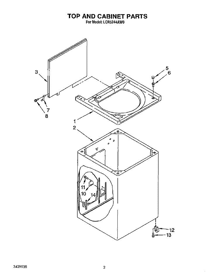 TOP AND CABINET, LIT/OPTIONAL Diagram and Parts List for LCR5244AW0  Whirlpool Washer