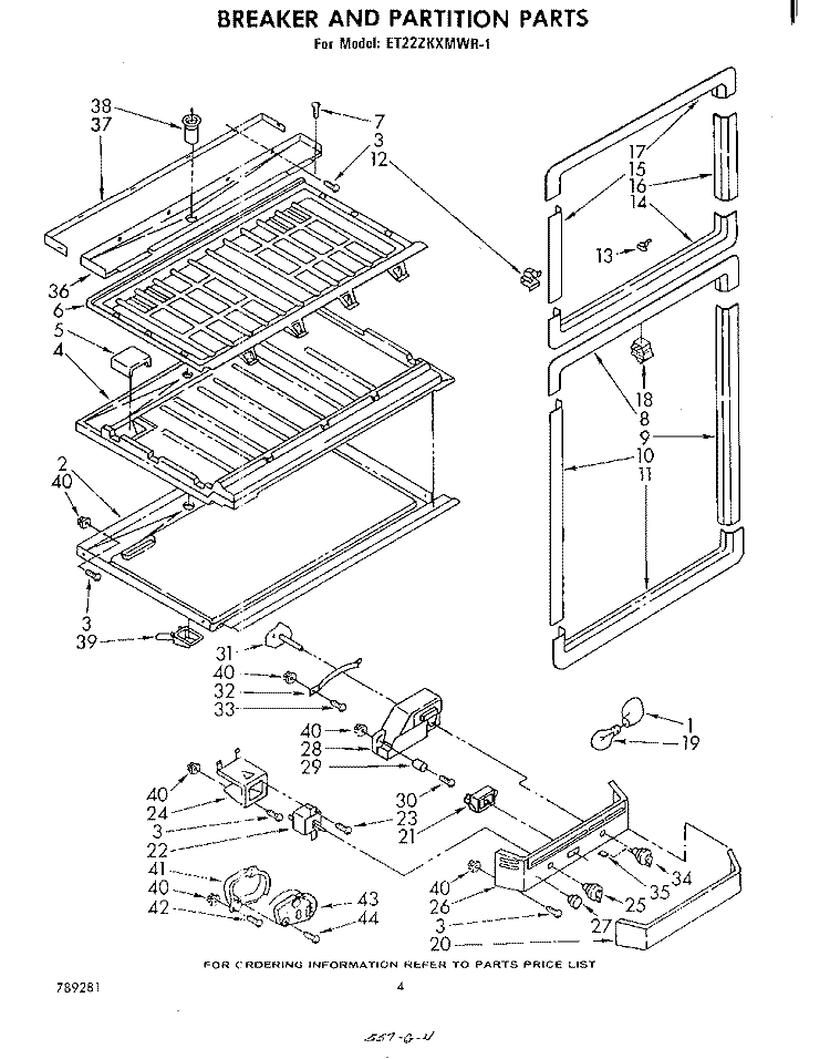 BREAKER AND PARTITION Diagram and Parts List for ET22ZKXMWR1  Whirlpool Refrigerator