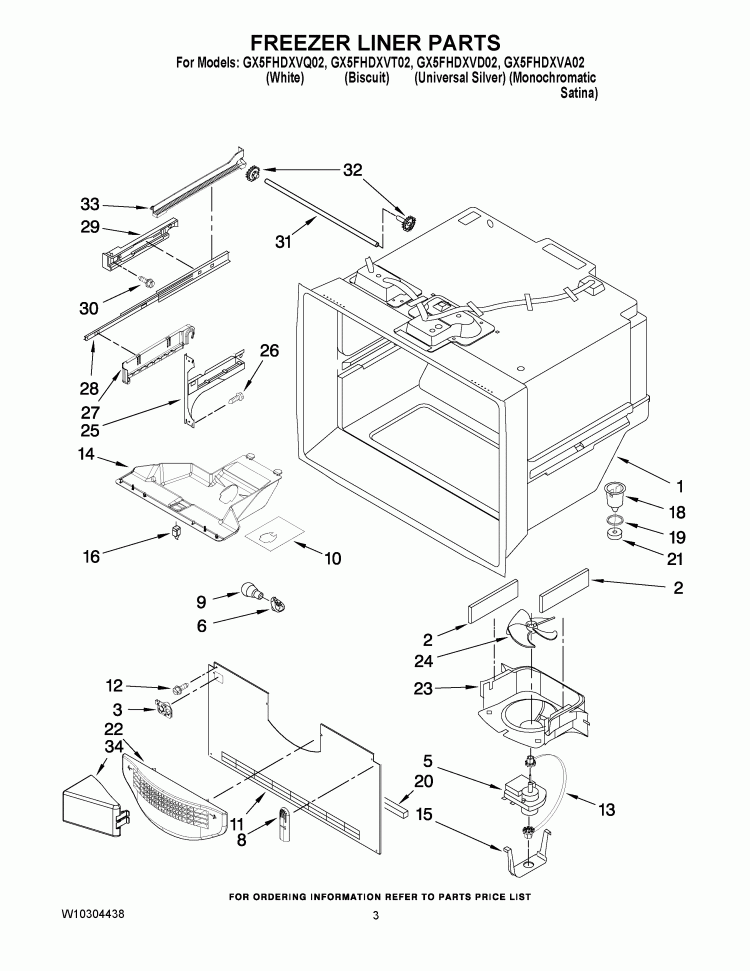 FREEZER LINER PARTS Diagram and Parts List for GX5FHDXVA02  Whirlpool Refrigerator