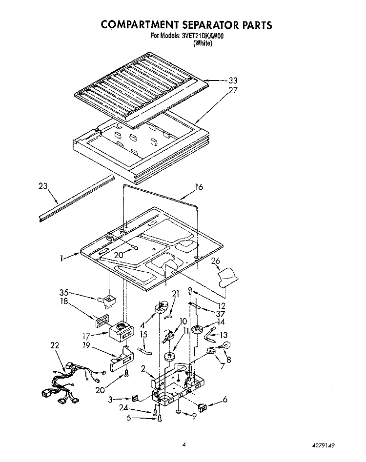 COMPARTMENT SEPARATOR Diagram and Parts List for 3VET21DKAW00  Whirlpool Refrigerator