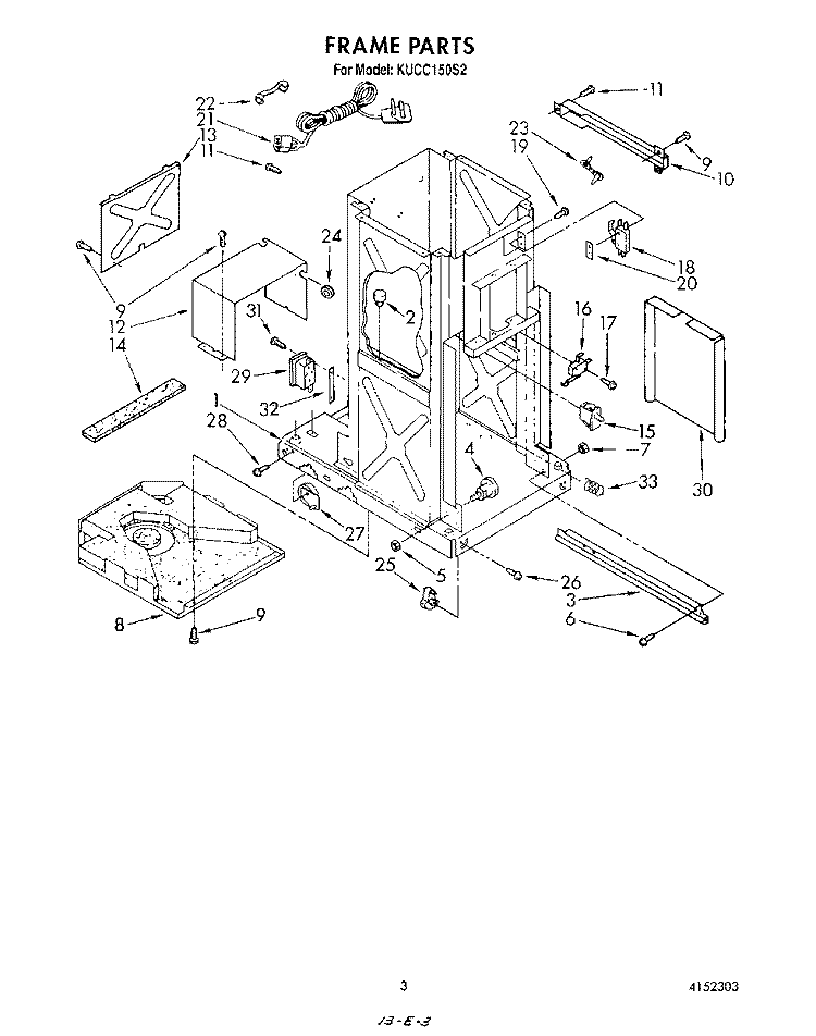 FRAME Diagram and Parts List for KUCC150S2  KitchenAid Trash Compactor