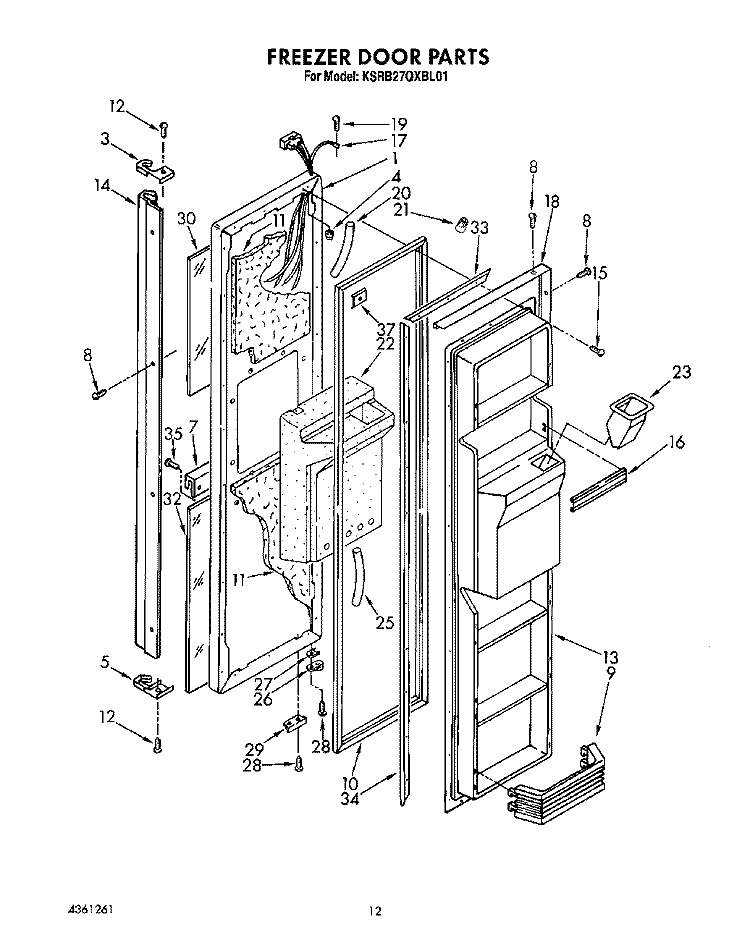 FREEZER DOOR Diagram and Parts List for KSRB27QXBL01  KitchenAid Refrigerator
