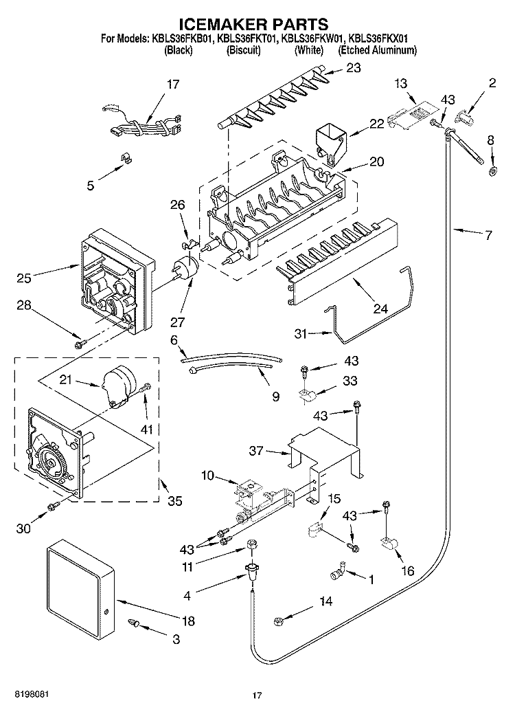 ICE MAKER, OPTIONAL Diagram and Parts List for KBLS36FKW01  KitchenAid Refrigerator