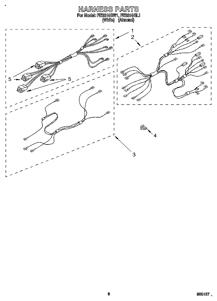 HARNESS, LIT/OPTIONAL Diagram and Parts List for FES310BL1  Roper Range