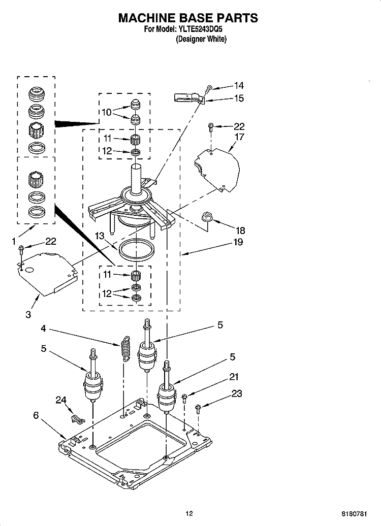 MACHINE BASE PARTS Diagram and Parts List for YLTE5243DQ5  Whirlpool Washer Dryer Combo