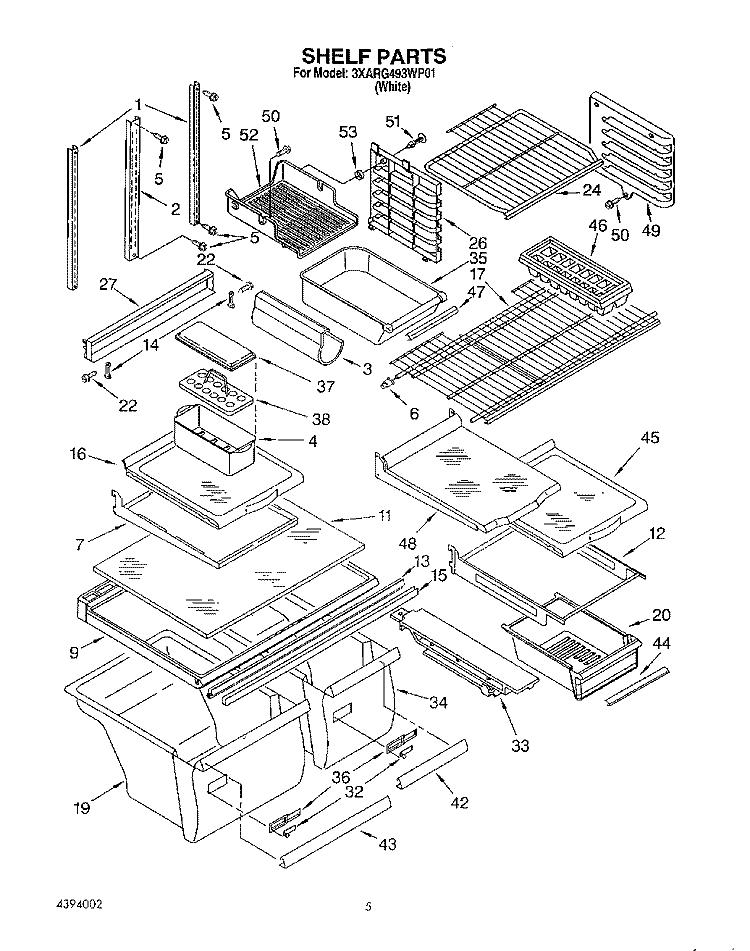 SHELF Diagram and Parts List for 3XARG493WP01  Whirlpool Refrigerator