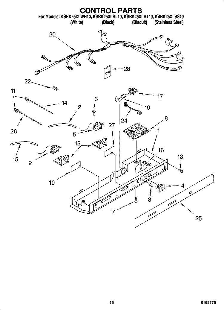 CONTROL PARTS Diagram and Parts List for KSRK25XLSS10  KitchenAid Refrigerator