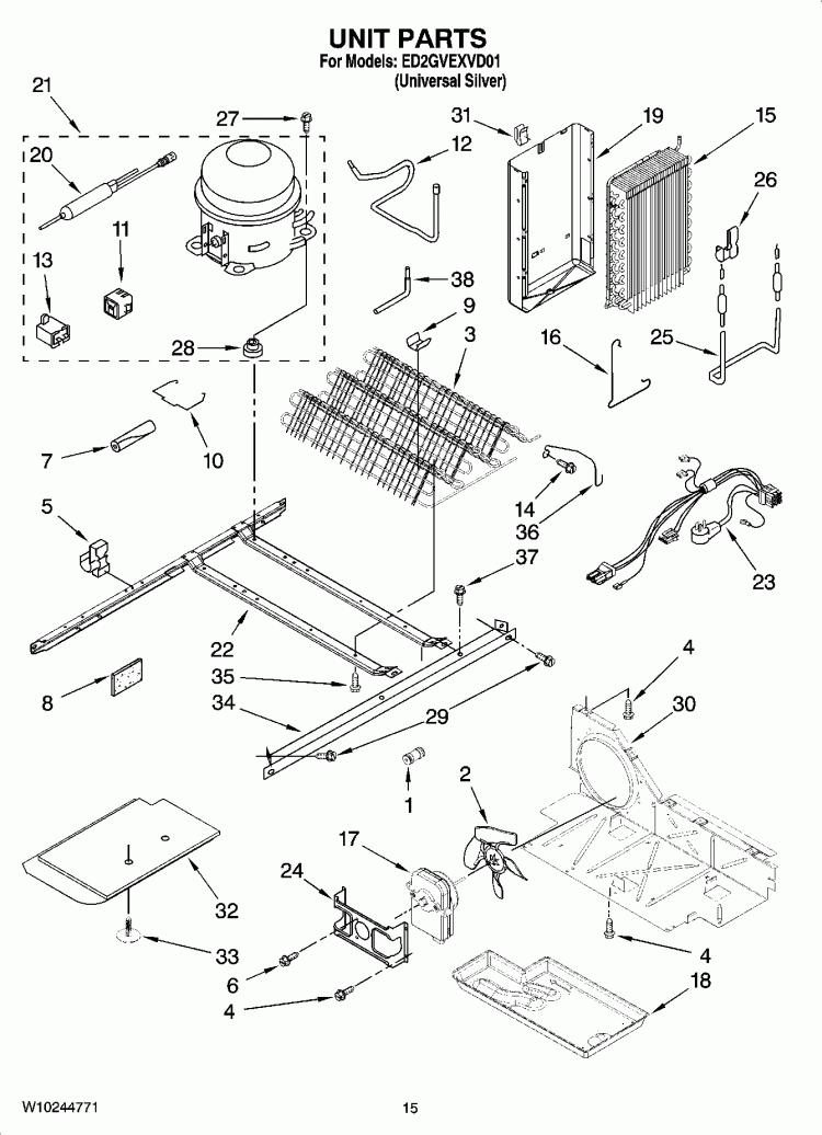 UNIT PARTS Diagram and Parts List for ED2GVEXVD01  Whirlpool Refrigerator