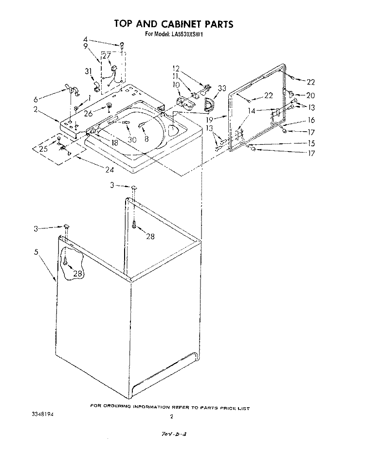 TOP AND CABINET , LITERATURE AND OPTIONAL Diagram and Parts List for LA5530XSW1  Whirlpool Washer