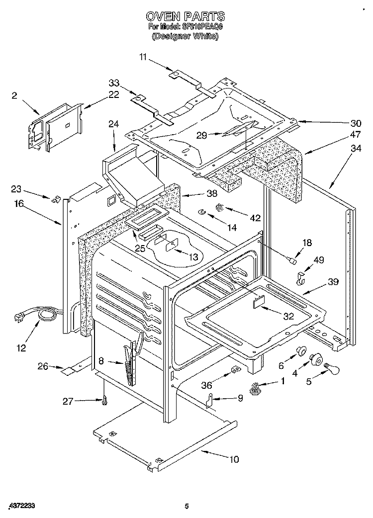 OVEN Diagram and Parts List for SF310PEAQ0  Whirlpool Range