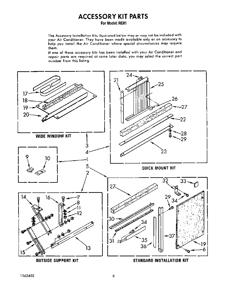 ACCESSORY KIT Diagram and Parts List for RE81  Whirlpool Air Conditioner