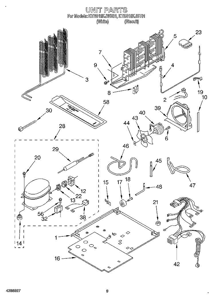 UNIT Diagram and Parts List for KTRS19KJBT01  KitchenAid Refrigerator