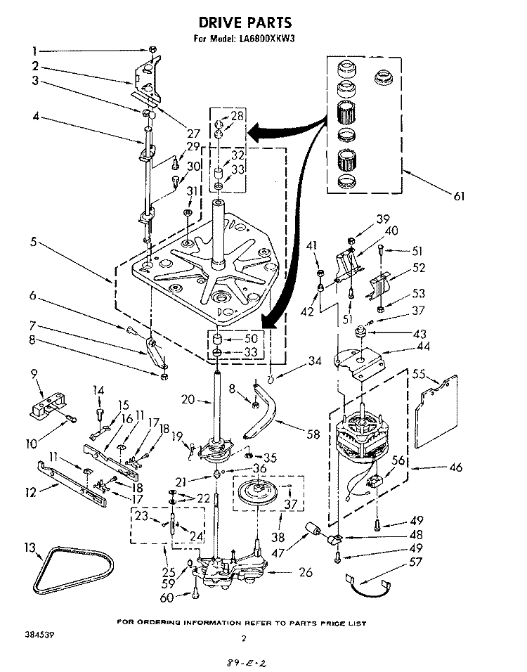 DRIVE Diagram and Parts List for LA6800XKW3  Whirlpool Washer