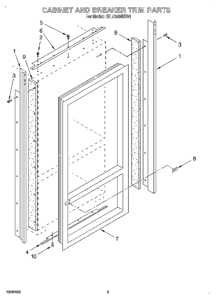 CABINET AND BREAKER TRIM Diagram and Parts List for KBLC36MHS01  KitchenAid Refrigerator