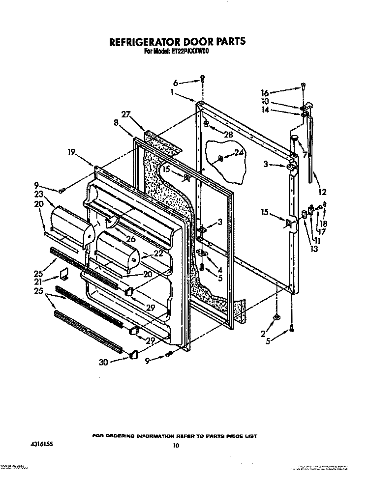REFRIGERATOR DOOR Diagram and Parts List for ET22PKXXN00  Whirlpool Refrigerator