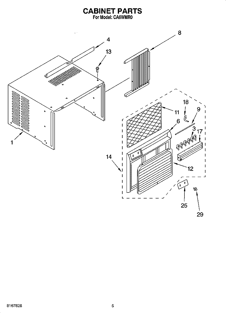 CABINET PARTS Diagram and Parts List for CA6WMR0  Crosley Air Conditioner