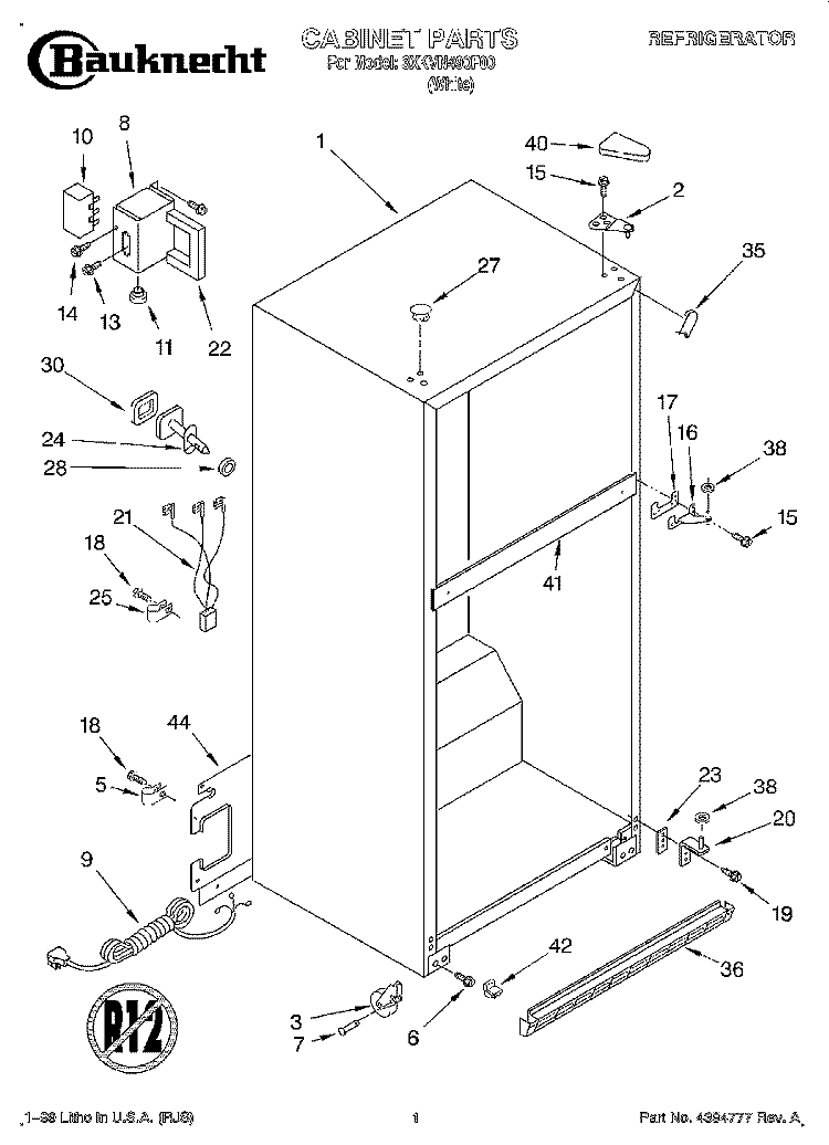 CABINET Diagram and Parts List for 3XKVN490F00  Whirlpool Refrigerator