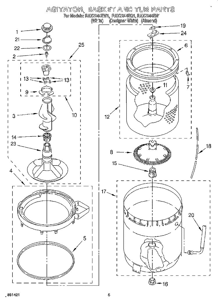 AGITATOR, BASKET & TUB Diagram and Parts List for RAX7244EQ1  Roper Washer