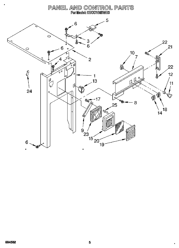 PANEL AND CONTROL Diagram and Parts List for KUCC151BWH0  KitchenAid Trash Compactor