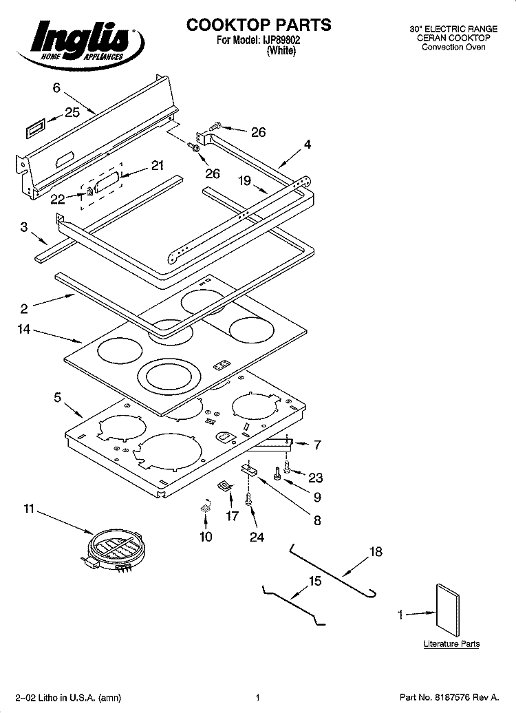 COOKTOP PARTS Diagram and Parts List for IJP89802  Inglis Range