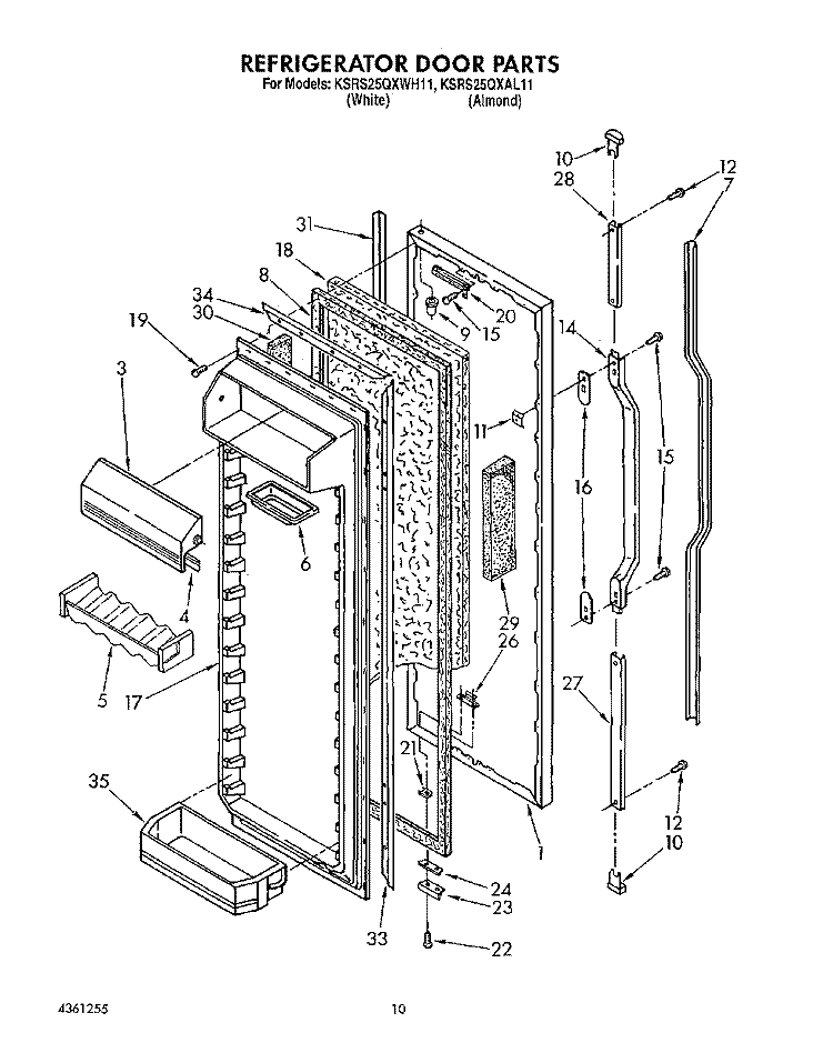 REFRIGERATOR DOOR Diagram and Parts List for KSRS25QXAL11  KitchenAid Refrigerator