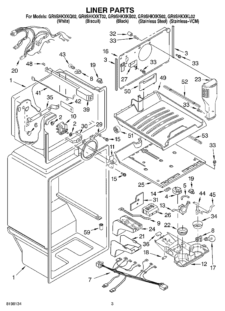 LINER Diagram and Parts List for GR9SHKXKT02  Whirlpool Refrigerator