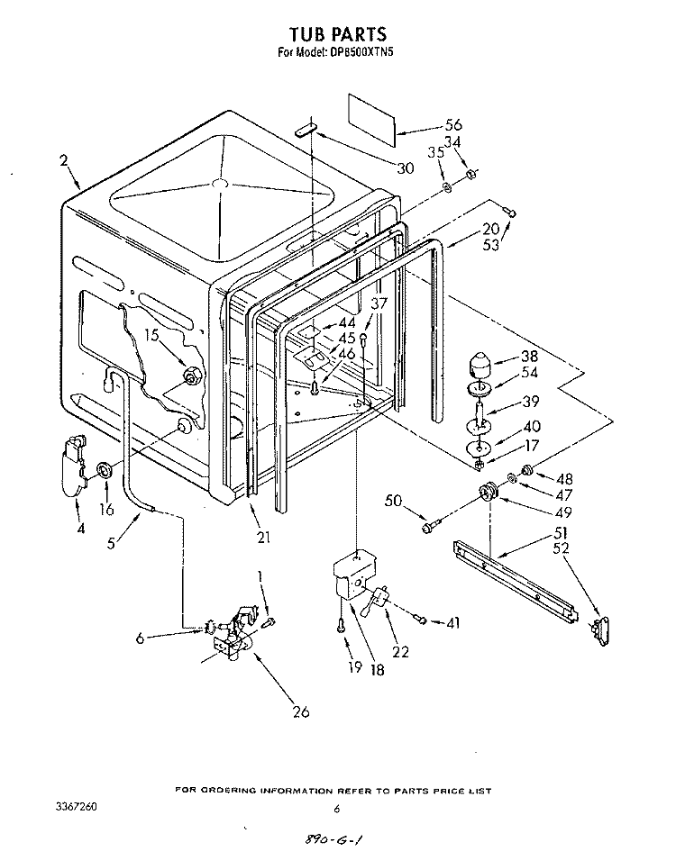 TUB , LITERATURE AND OPTIONAL Diagram and Parts List for DP8500XTN5  Whirlpool Dishwasher
