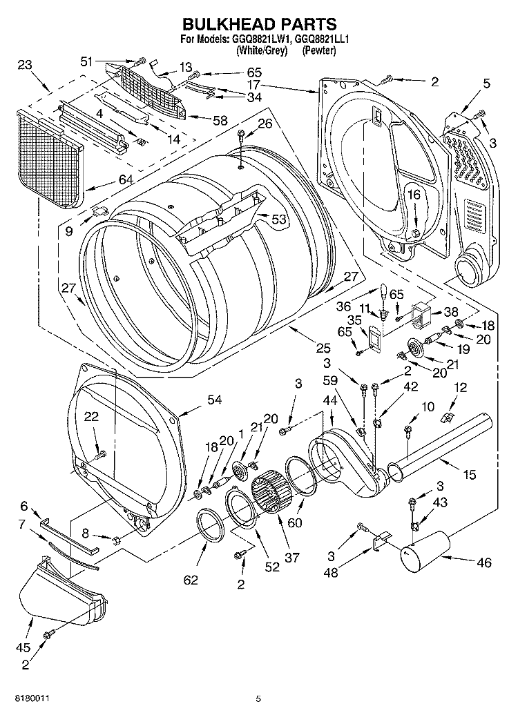 BULKHEAD PARTS Diagram and Parts List for GGQ8821LW1  Whirlpool Dryer