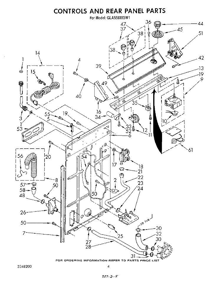 CONTROLS AND REAR PANEL Diagram and Parts List for GLA5580XSW1  Whirlpool Washer