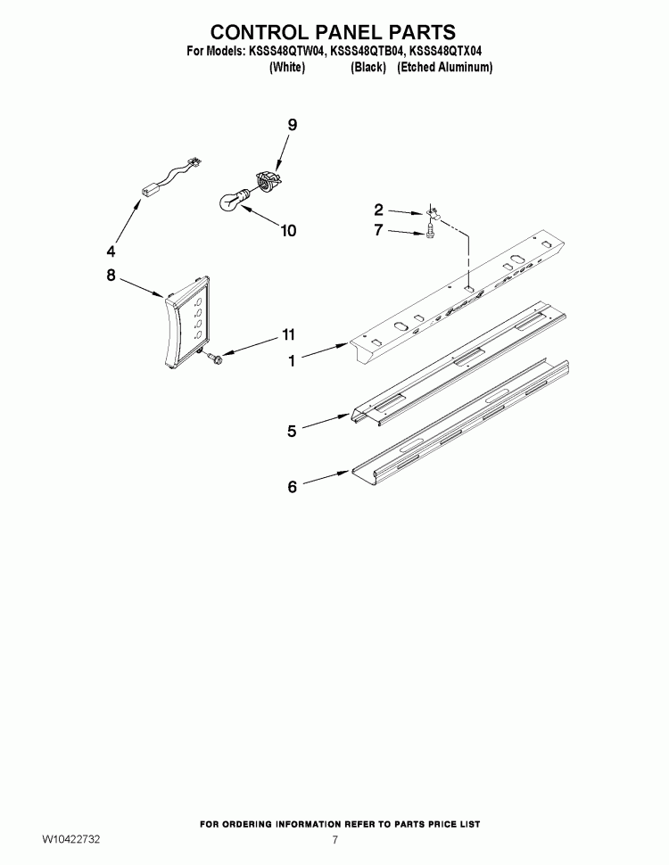 CONTROL PANEL PARTS Diagram and Parts List for KSSS48QTB04  KitchenAid Refrigerator