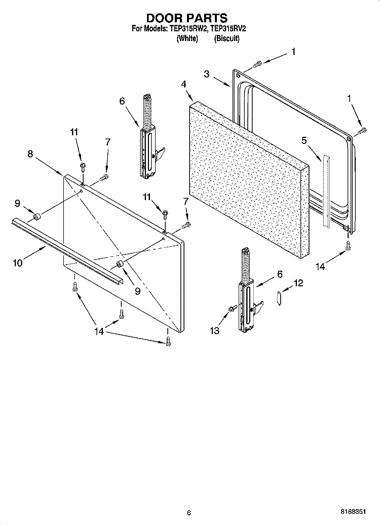 DOOR PARTS, OPTIONAL PARTS (NOT INCLUDED) Diagram and Parts List for TEP315RW2  Estate Range
