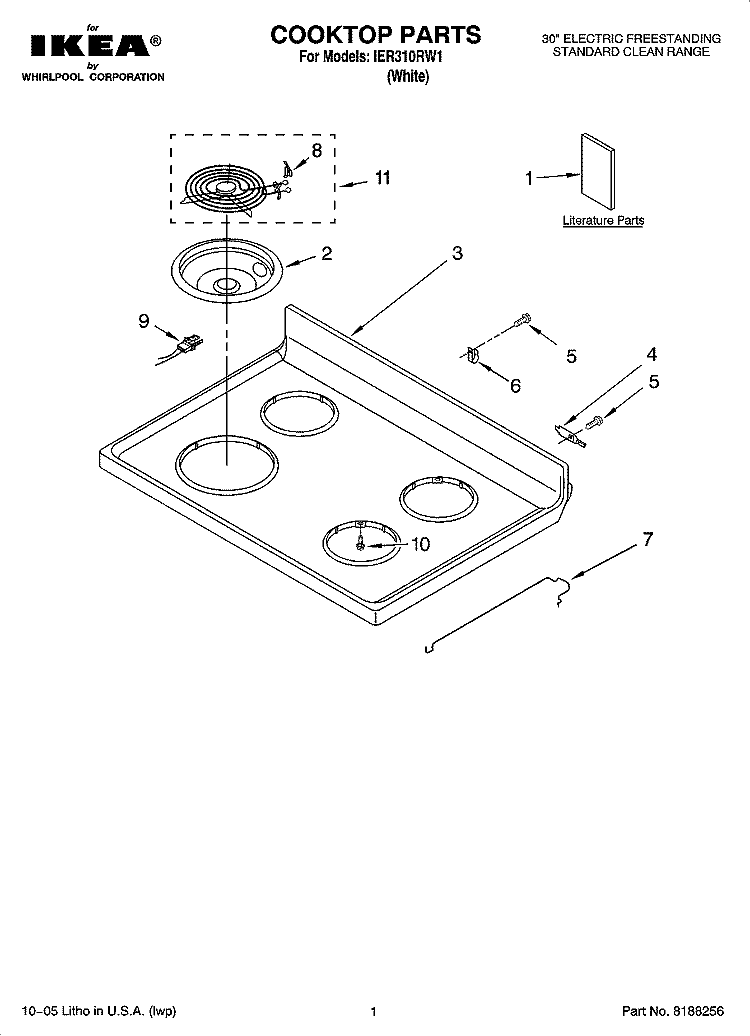 COOKTOP PARTS Diagram and Parts List for IER310RW1  Inglis Range