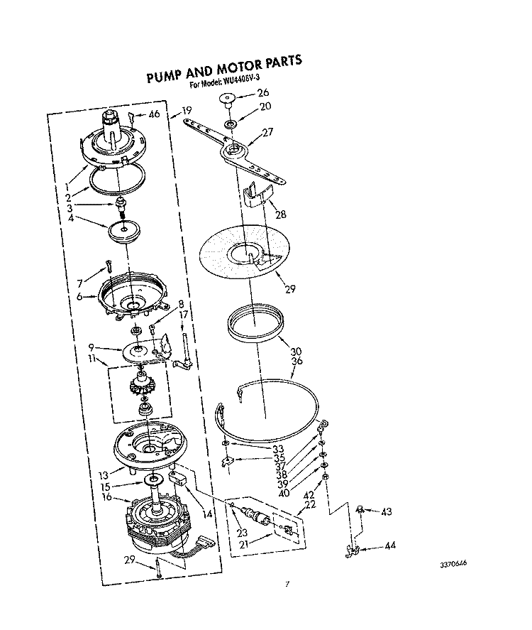 PUMP AND MOTOR Diagram and Parts List for WU4406V3  Roper Dishwasher