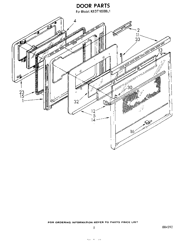 DOOR Diagram and Parts List for KEDT105SBL1  KitchenAid Range