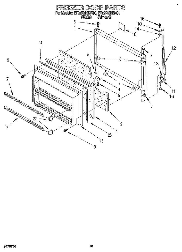 FREEZER DOOR, LIT/OPTIONAL Diagram and Parts List for ET22PMXBW00  Whirlpool Refrigerator