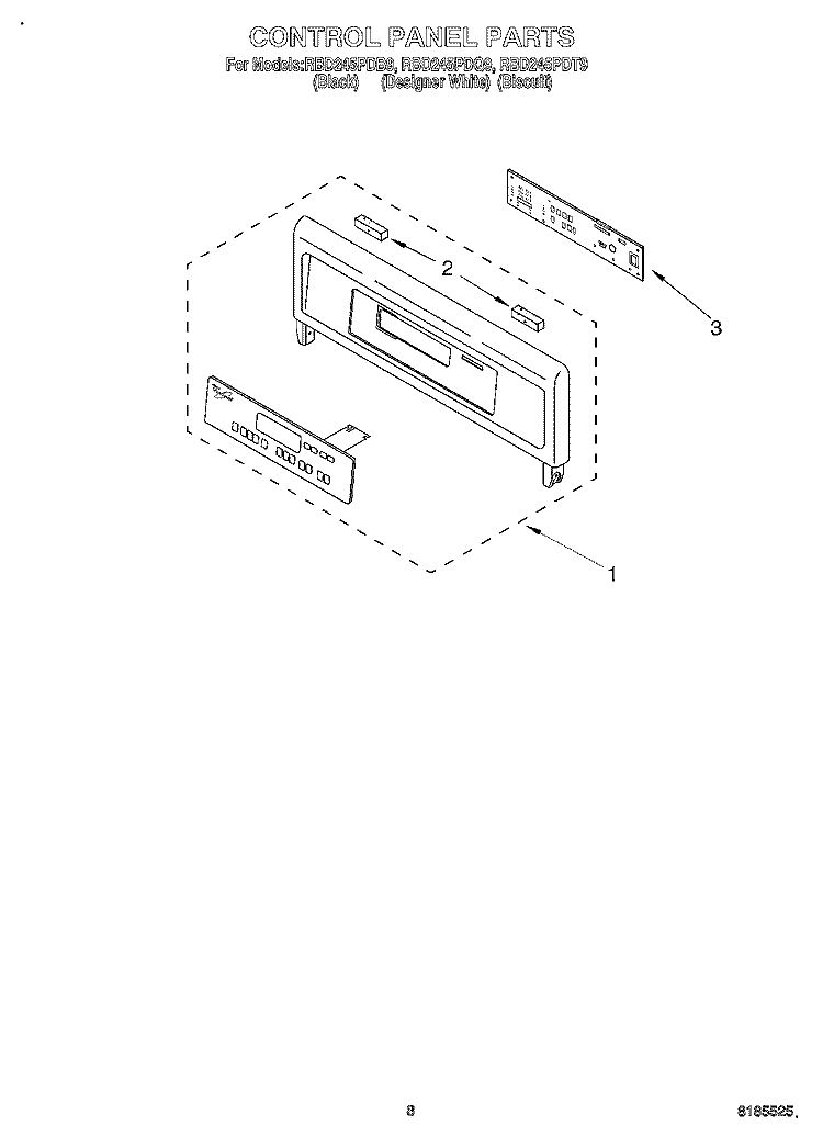 CONTROL PANEL Diagram and Parts List for RBD245PDQ9  Whirlpool Wall Oven