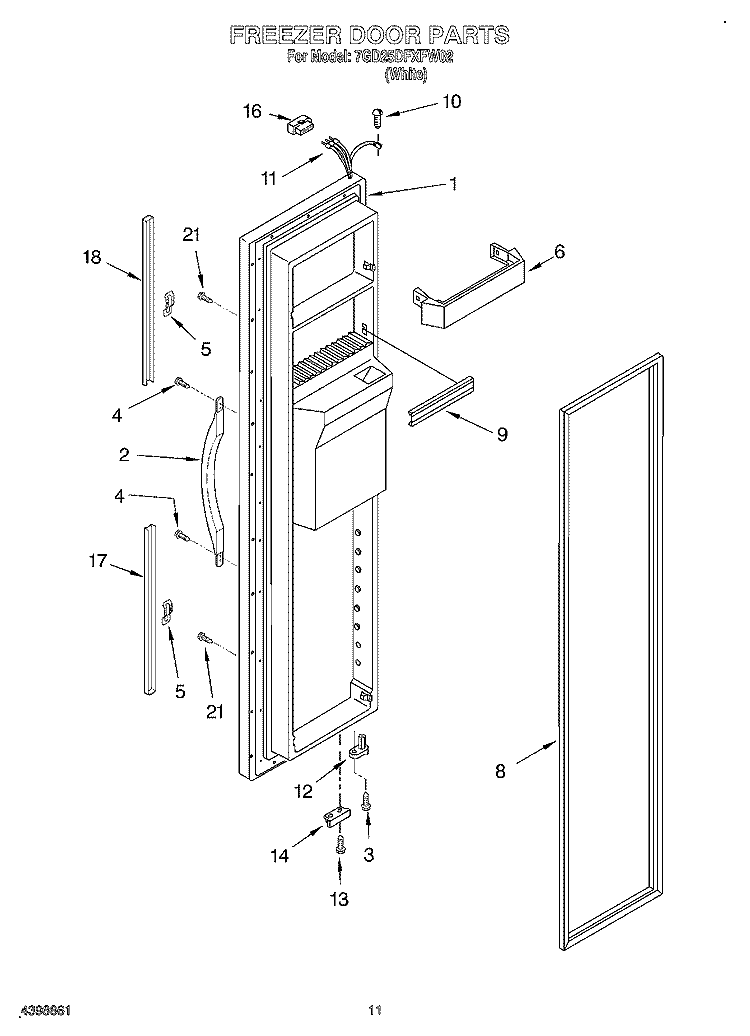 FREEZER DOOR Diagram and Parts List for 7GD25DFXFW02  Whirlpool Refrigerator