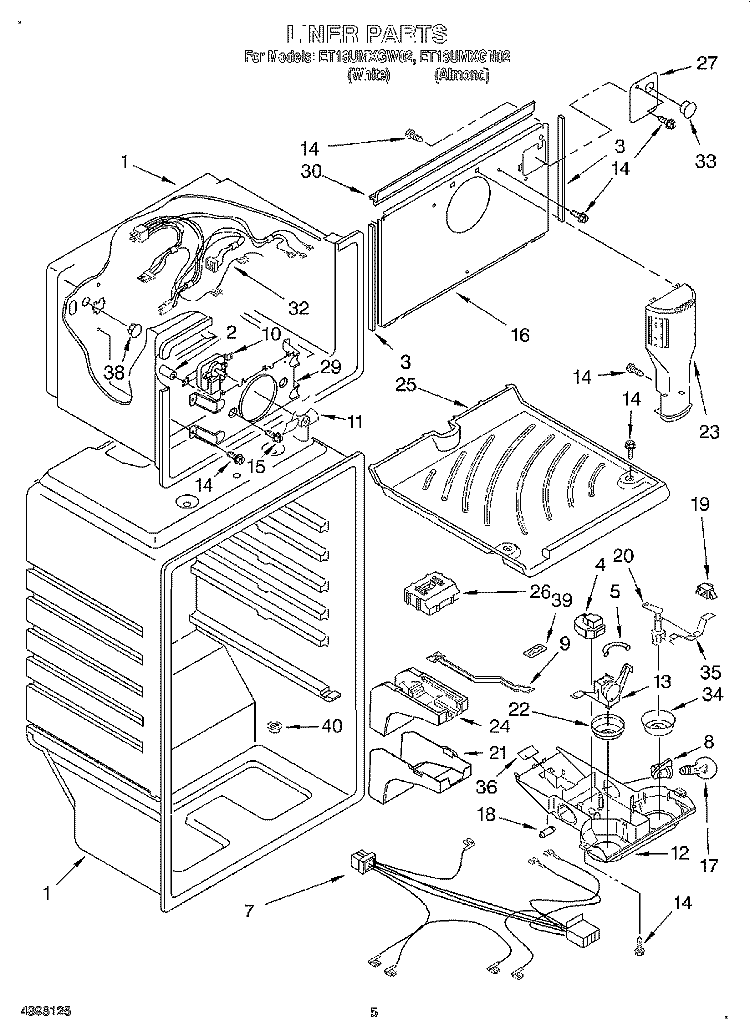 LINER Diagram and Parts List for ET18UMXGN02  Whirlpool Refrigerator