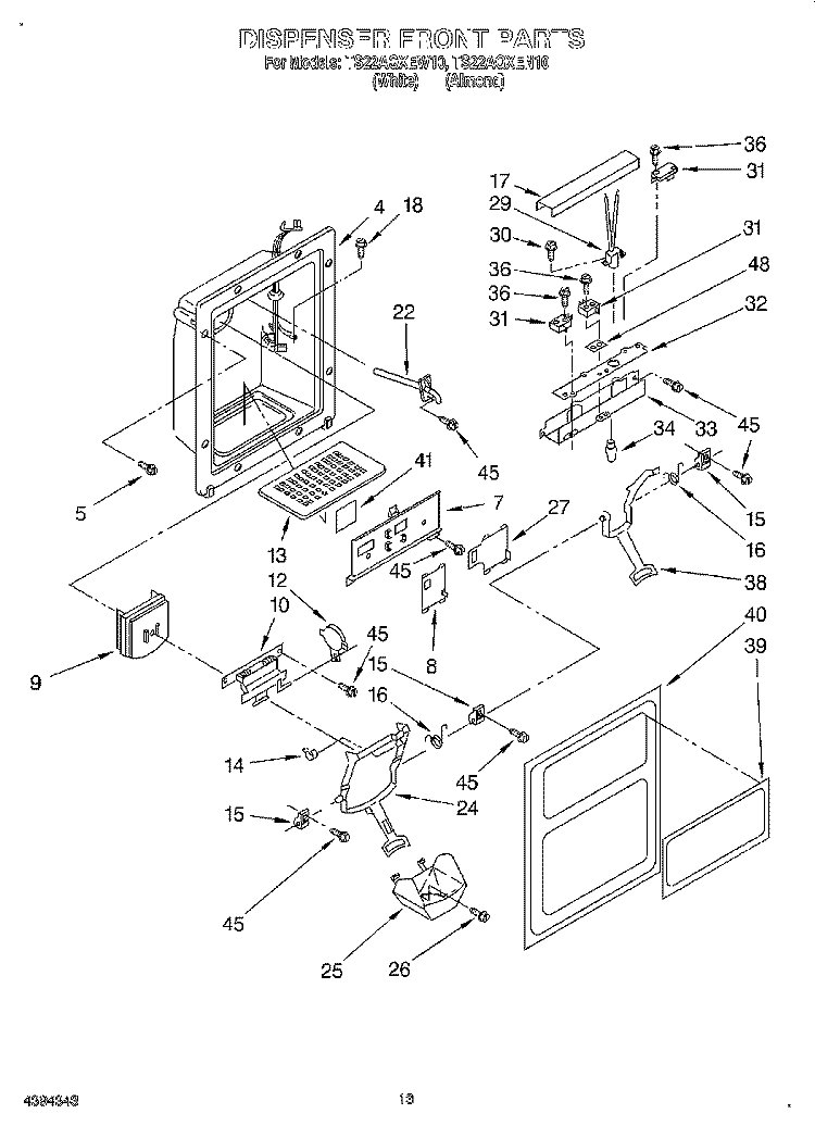 DISPENSER FRONT Diagram and Parts List for TS22AQXEN10  Whirlpool Refrigerator