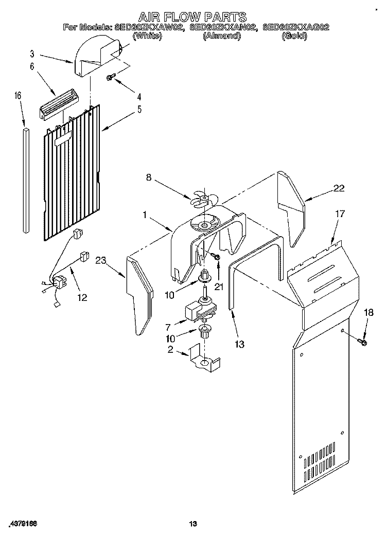 AIR FLOW Diagram and Parts List for 8ED20ZKXAN02  Whirlpool Refrigerator