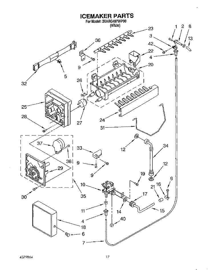 ICEMAKER Diagram and Parts List for 3XARG497WP00  Whirlpool Refrigerator