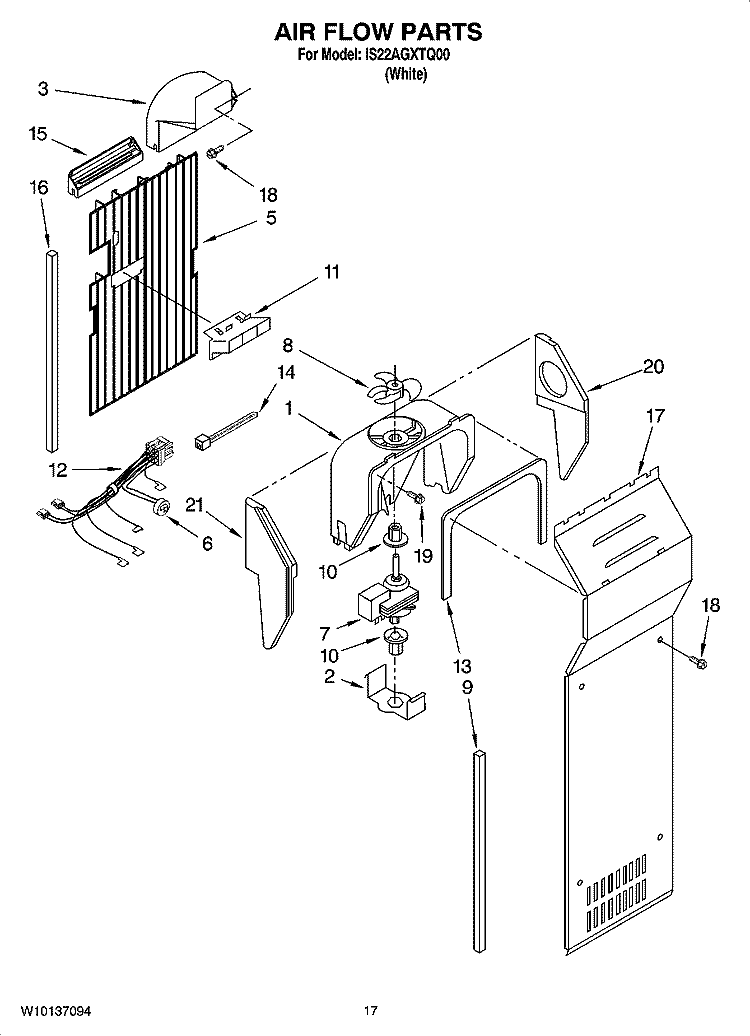 AIR FLOW PARTS Diagram and Parts List for IS22AGXTQ00  Inglis Refrigerator