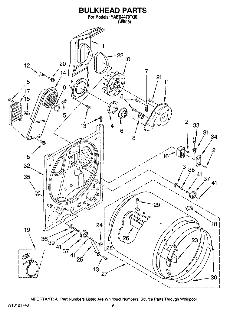 BULKHEAD PARTS, OPTIONAL PARTS (NOT INCLUDED) Diagram and Parts List for YAED4470TQ0  Admiral Dryer
