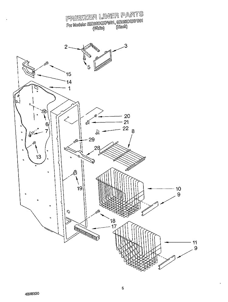 FREEZER LINER Diagram and Parts List for 6ED22DQXFW01  Whirlpool Refrigerator