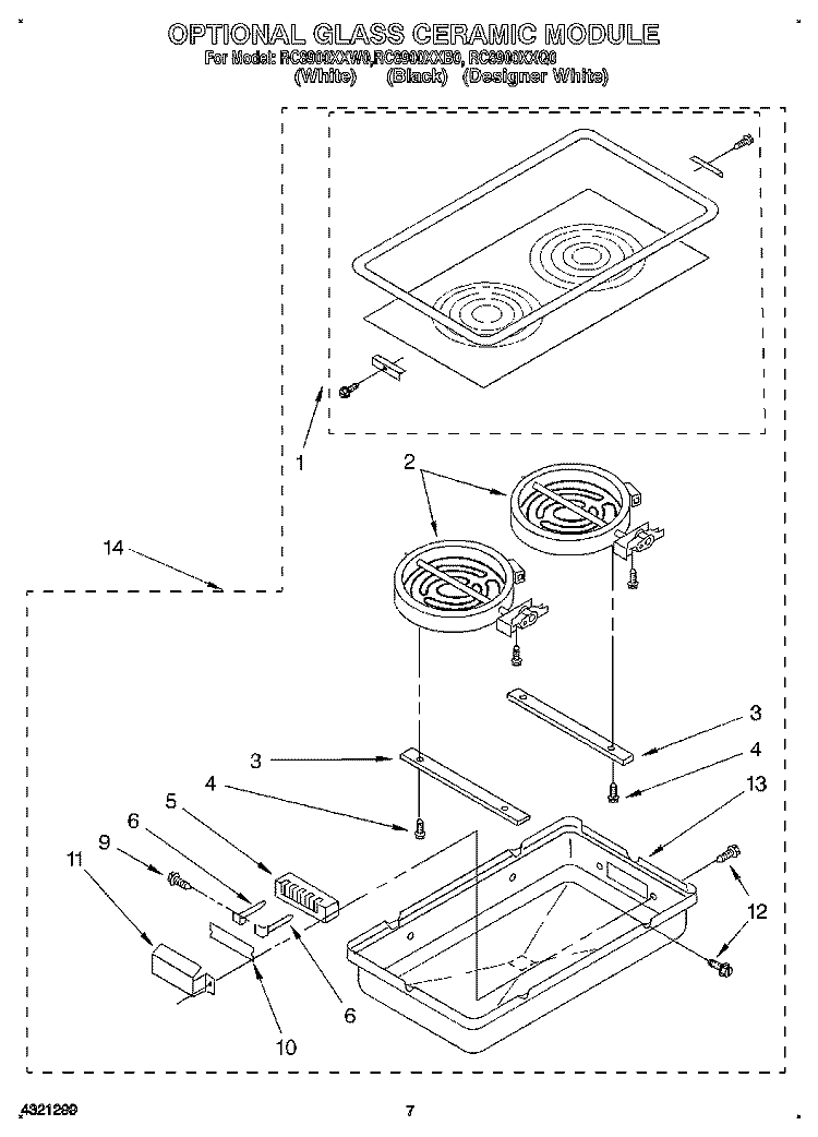 OPTIONAL GLASS CERAMIC MODULE Diagram and Parts List for RC8900XXW0  Whirlpool Cooktop
