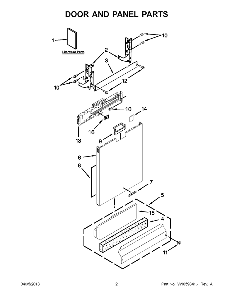 DOOR AND PANEL PARTS Diagram and Parts List for KUDC10IXBL8  KitchenAid Dishwasher